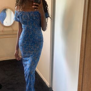 Blue Off shoulder maxi dress